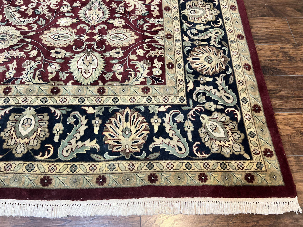 Indo Persian Rug 10x14, Floral Allover, Maroon, Handmade Hand Knotted VIntage Wool Rug, Large Oriental Carpet