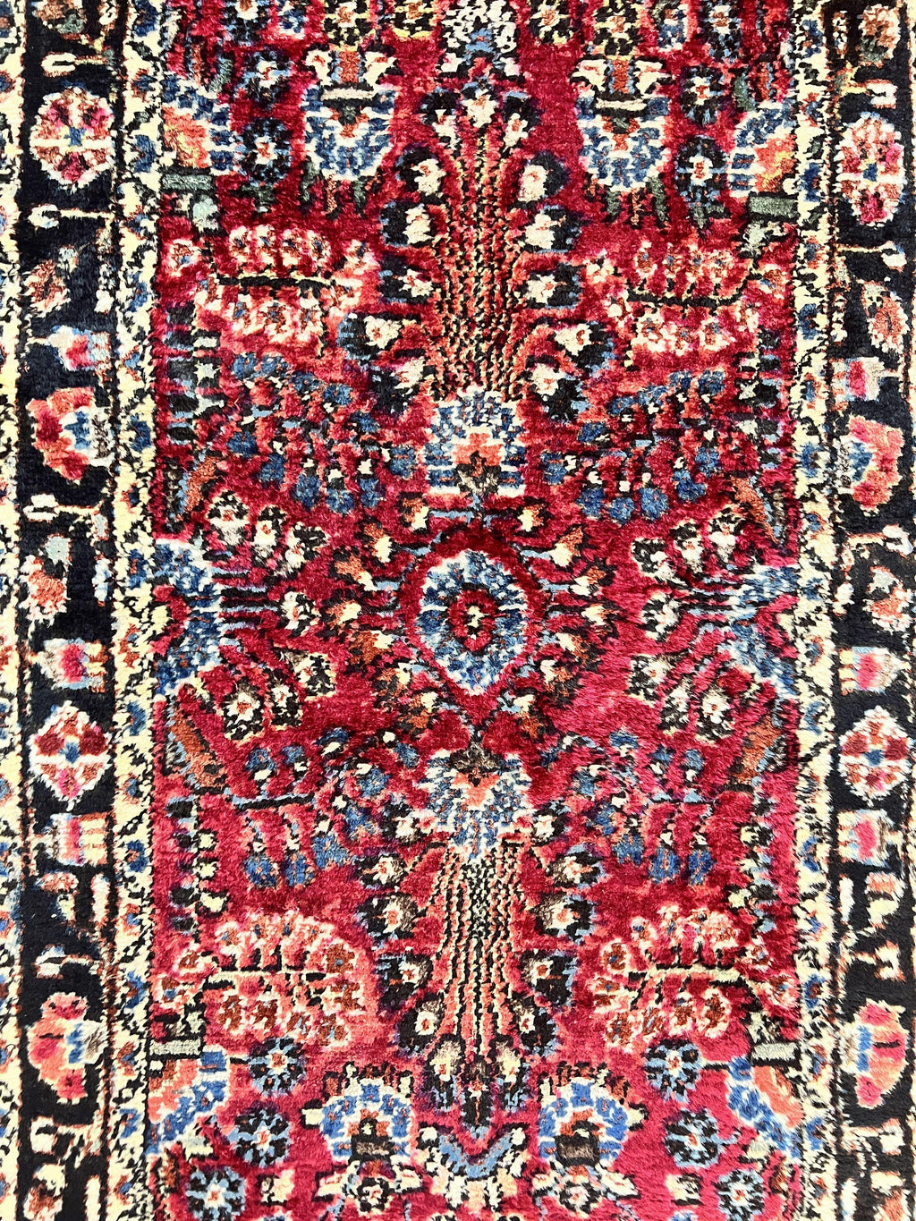 Antique Persian Runner Rug 2.9 x 17, Rare Sarouk Runner, Handmade Wool Rug for Hallway, Red, Floral