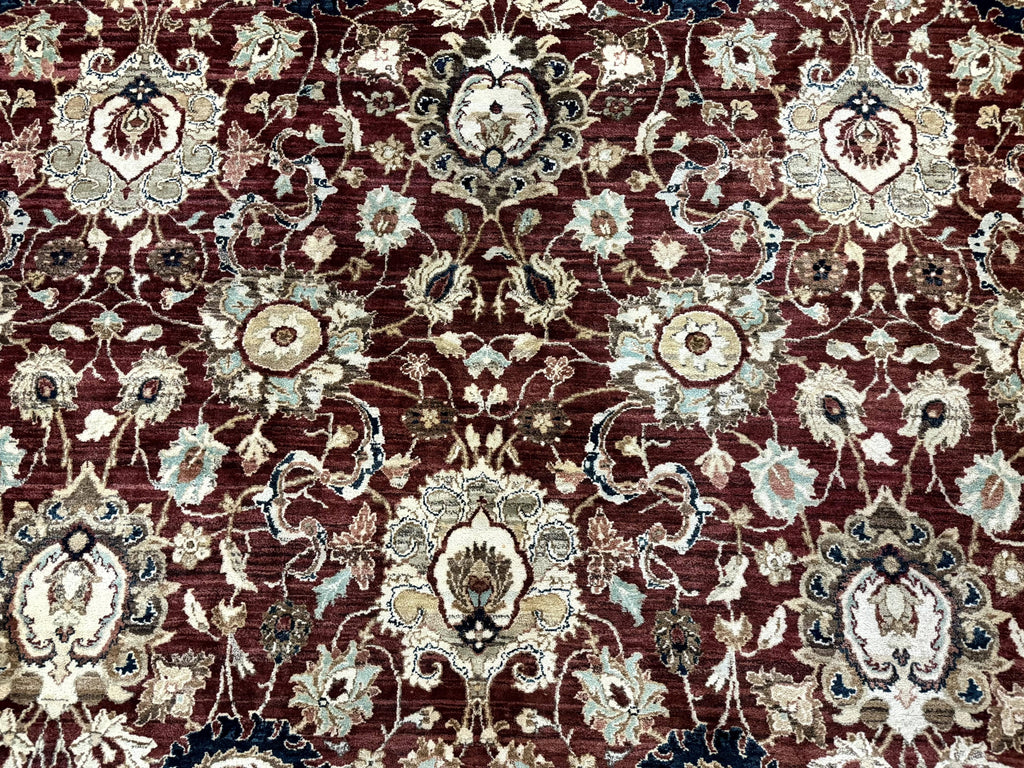 Palace Sized Indian Agra Rug 12x17, Wool Handmade Floral Allover Carpet