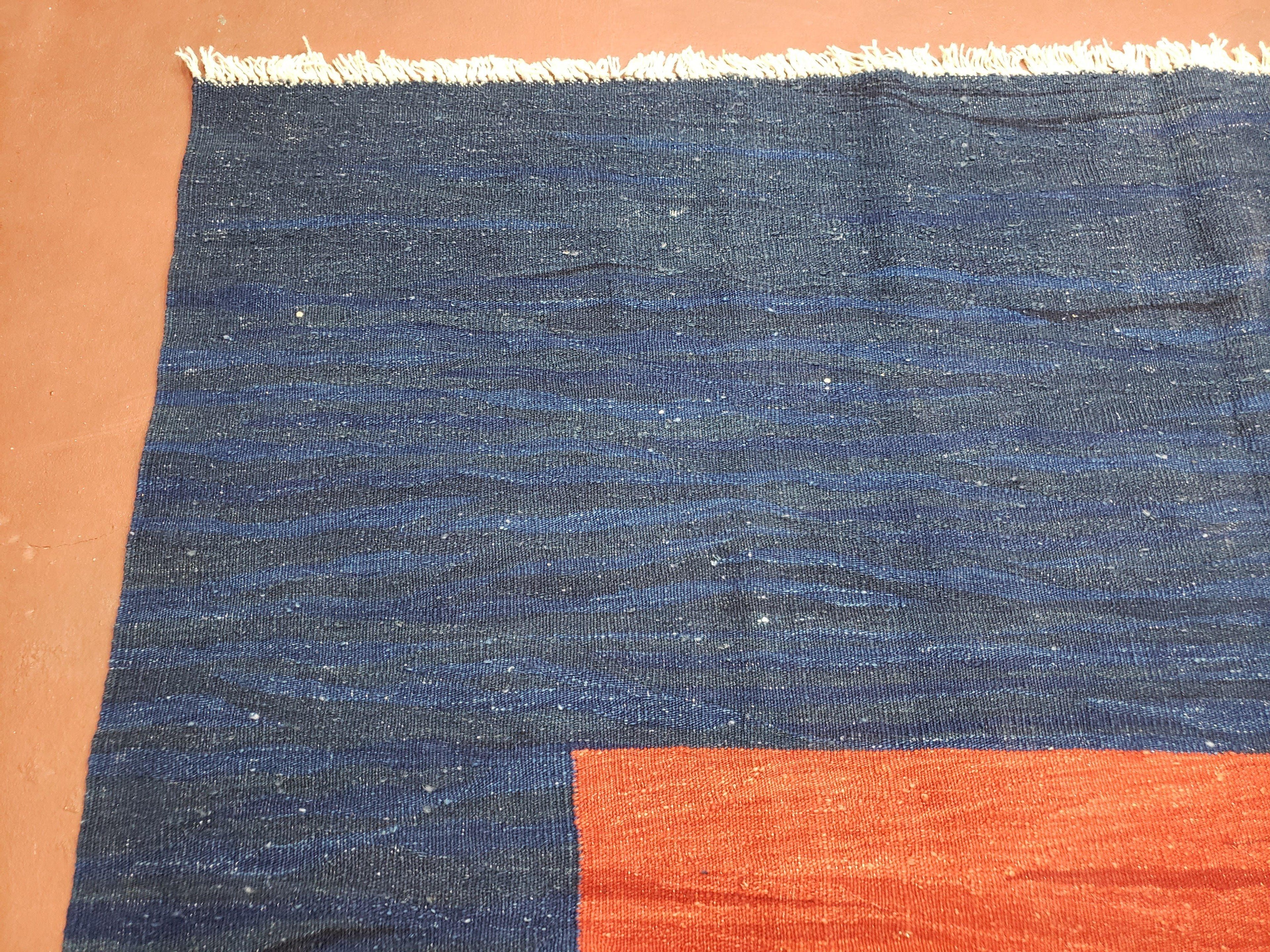 Blue and Red Turkish Kilim Rug, New 6x9 - 7x10 Flatweave Area Rugs, Hand Woven, Wool Handmade Oriental Kilim Abstract Modern Boho, Minimal