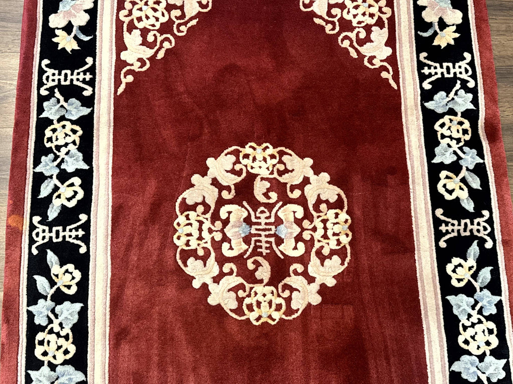 Chinese Wool Rug 4x6, Maroon and Black, Butterflies, Chinese Oriental Carpet, 90 Line Rug