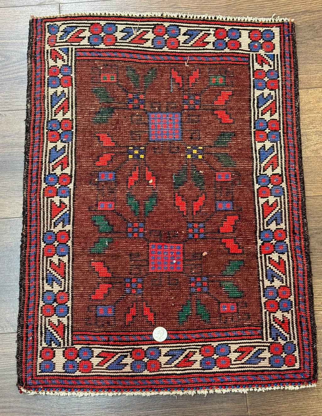 Small Persian Baluchi Rug, Tribal Rug, Brown, Multicolor
