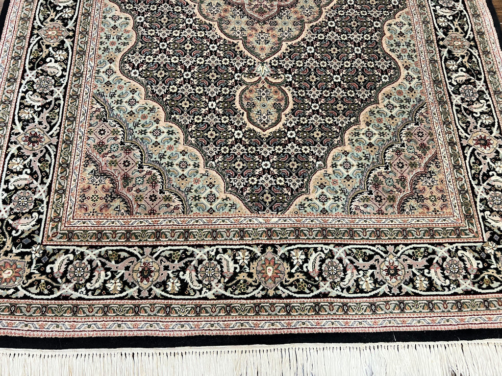 Sino Persian Rug 4x6, Fine Hand Knotted Carpet, Black, Wool, Vintage Rug 4 x 6, Herati Mahi, 300 KPSI