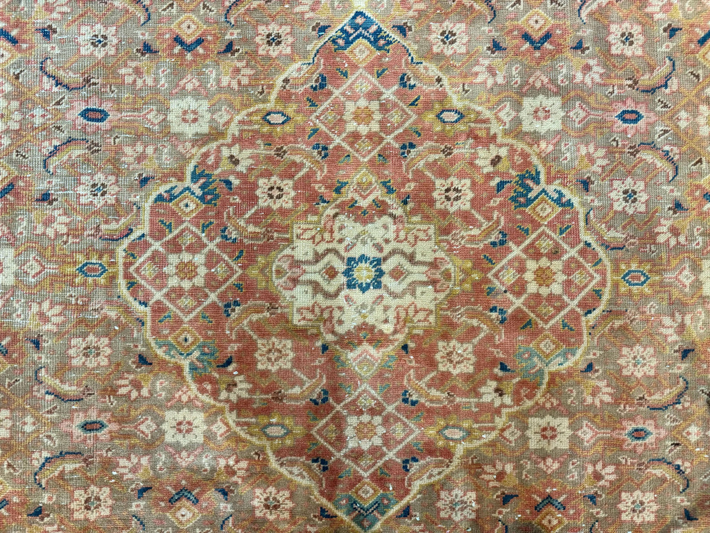 Antique Persian Tabriz Khoy Rug 8x10, Handmade Wool Carpet, Light Green Beige, Vintage Rug for Modern Home