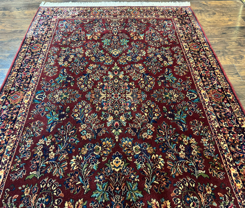 5.9 x 9 Karastan Rug Red Sarouk Rug #785, 100% Wile Pile Carpet, Original 700 Series, Vintage