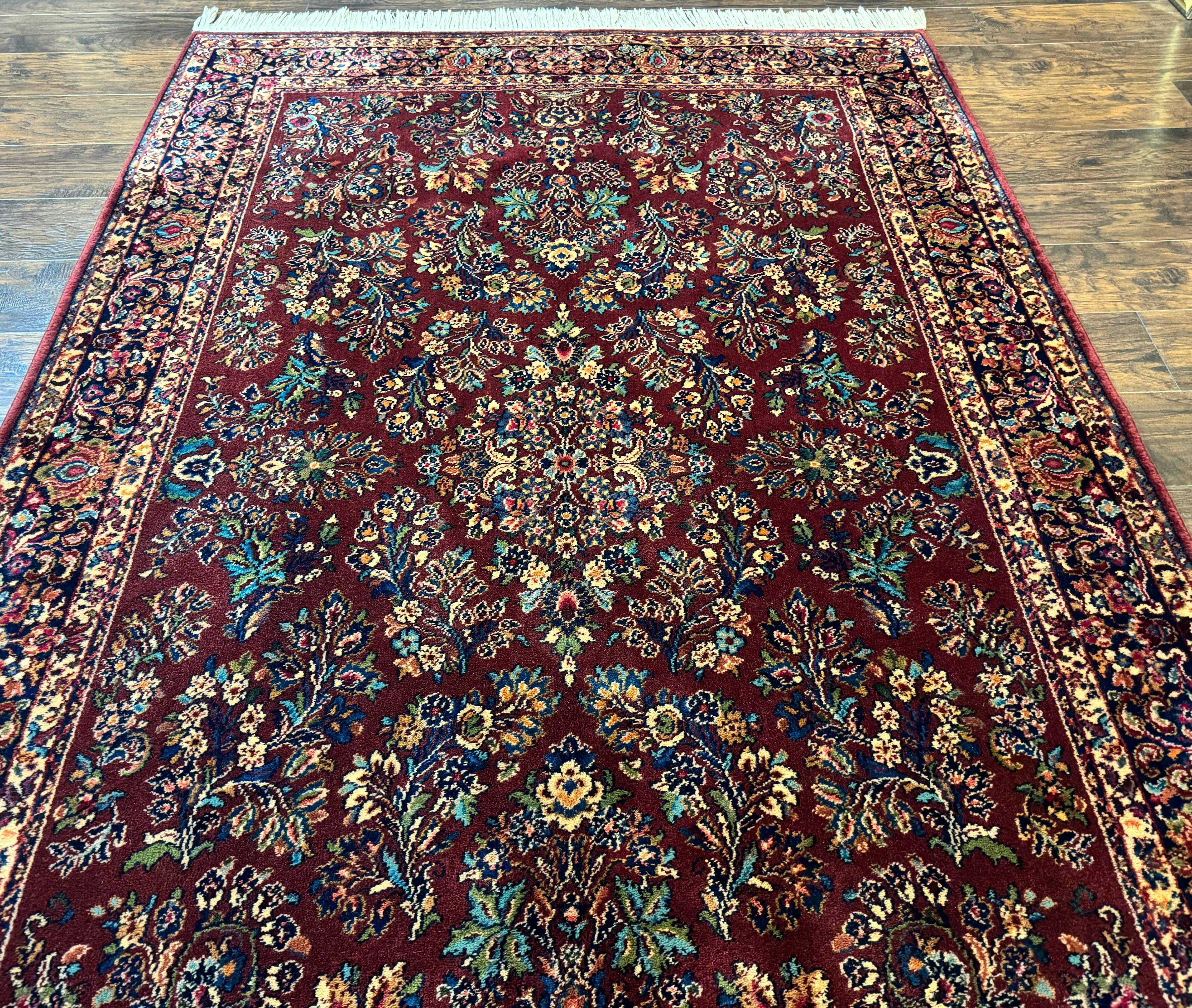 5.9 x 9 Karastan Rug Red Sarouk Rug #785, 100% Wile Pile Carpet, Original 700 Series, Vintage