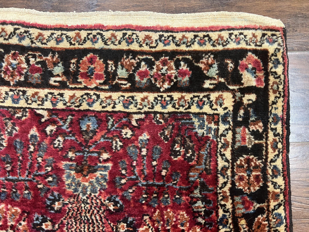 Antique Persian Runner Rug 2.9 x 17, Rare Sarouk Runner, Handmade Wool Rug for Hallway, Red, Floral