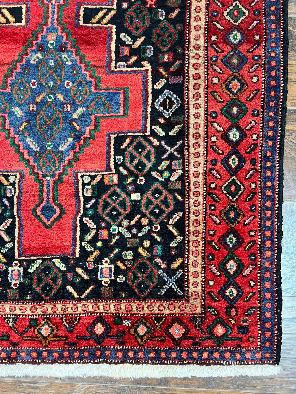 Persian Kurdish Senneh Runner Rug 3x9, Red Navy Blue, Medallions Wool Tribal Runner for Kitchen/Hallway 9ft Antique Handmade Oriental Runner