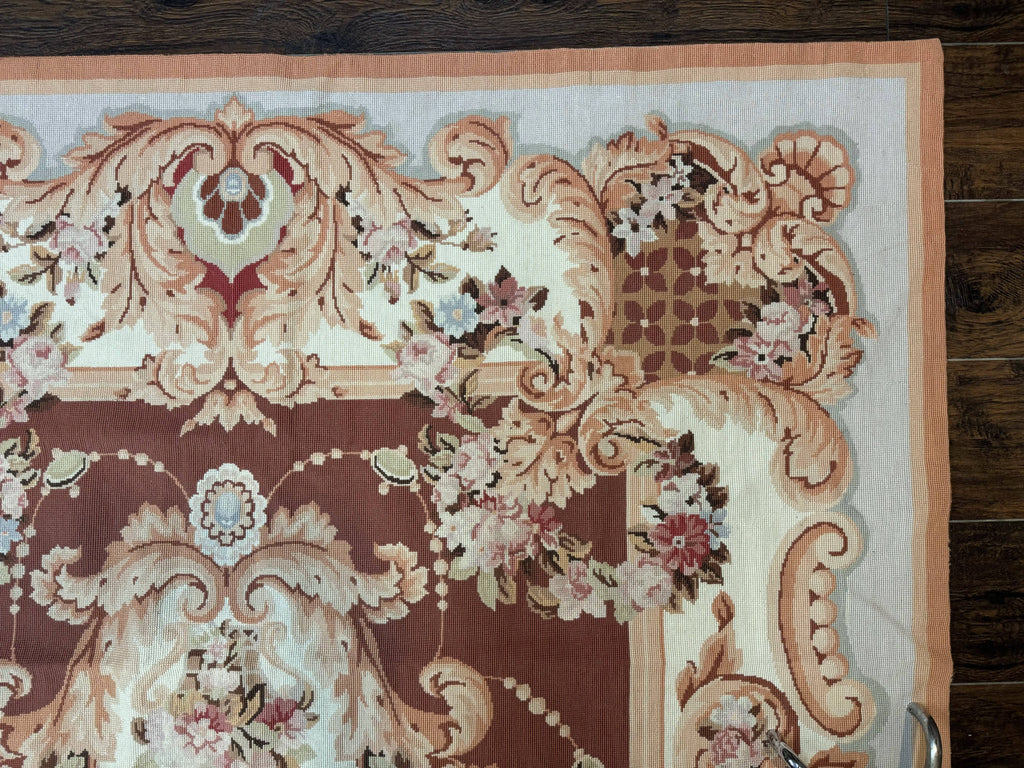 Vintage Needlepoint Rug 6x9, Aubusson Rug, Flatweave Wool Elegant Carpet, Medium Size, French European Design