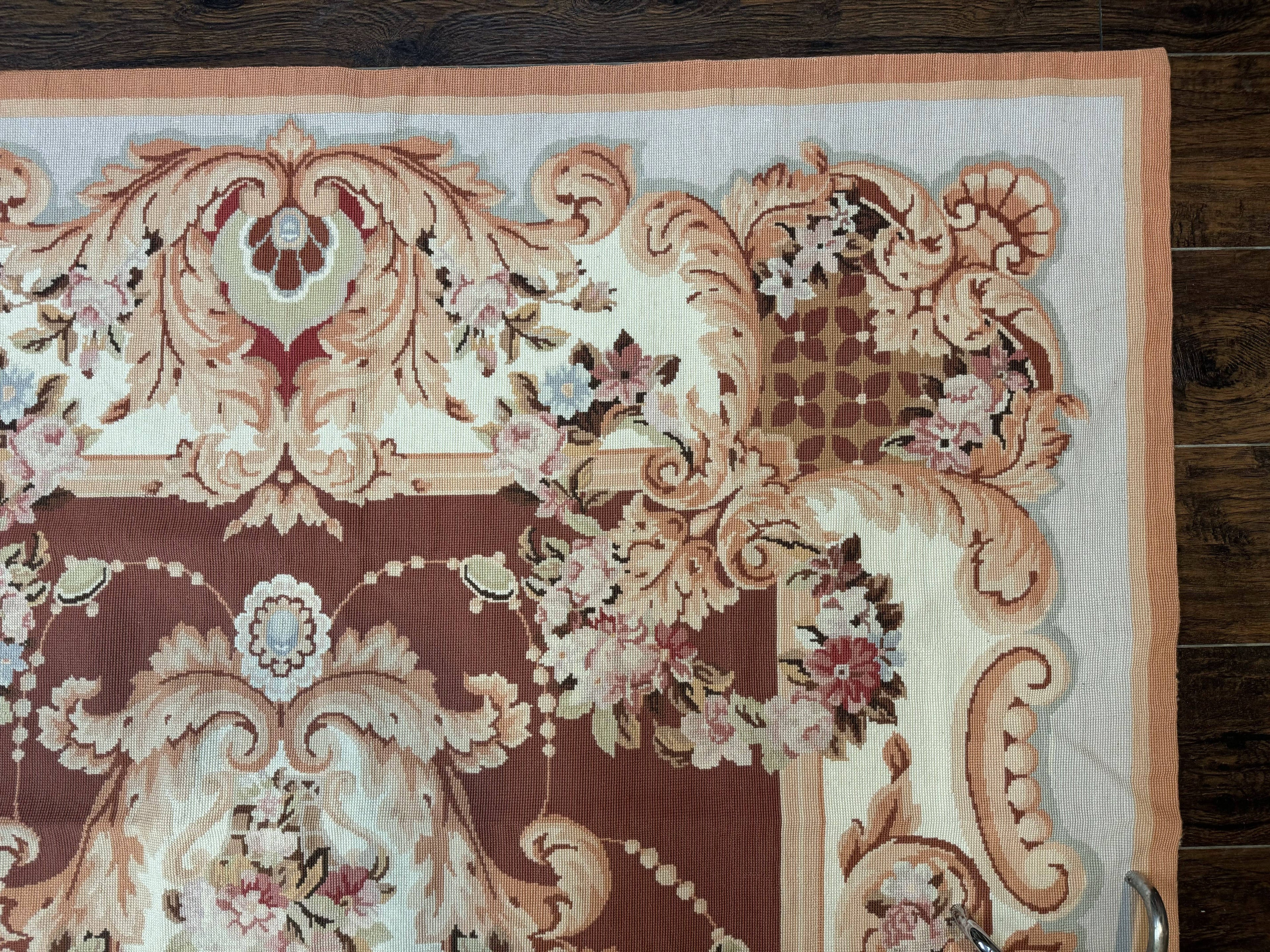 Vintage Needlepoint Rug 6x9, Aubusson Rug, Flatweave Wool Elegant Carpet, Medium Size, French European Design