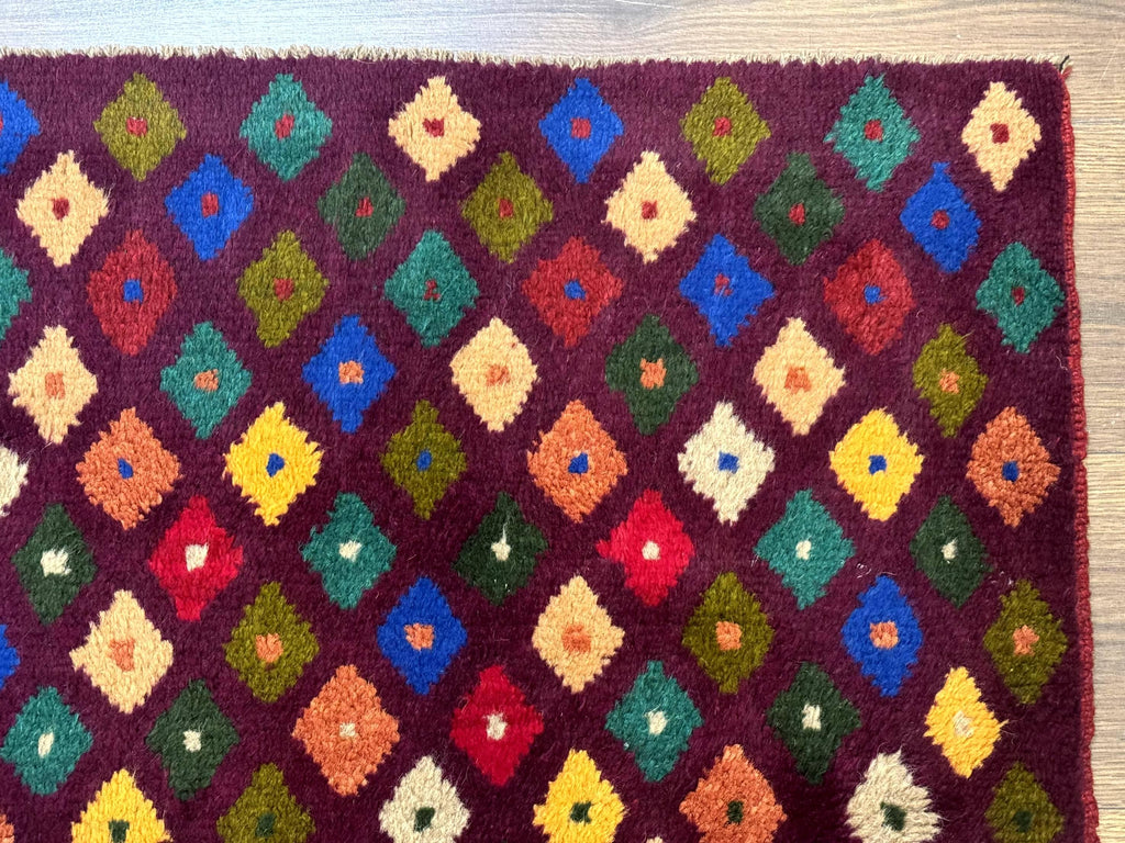 Balouch Rug 3x5, Afghan Rug, Purple-Maroon, Multicolor, Tribal Rug