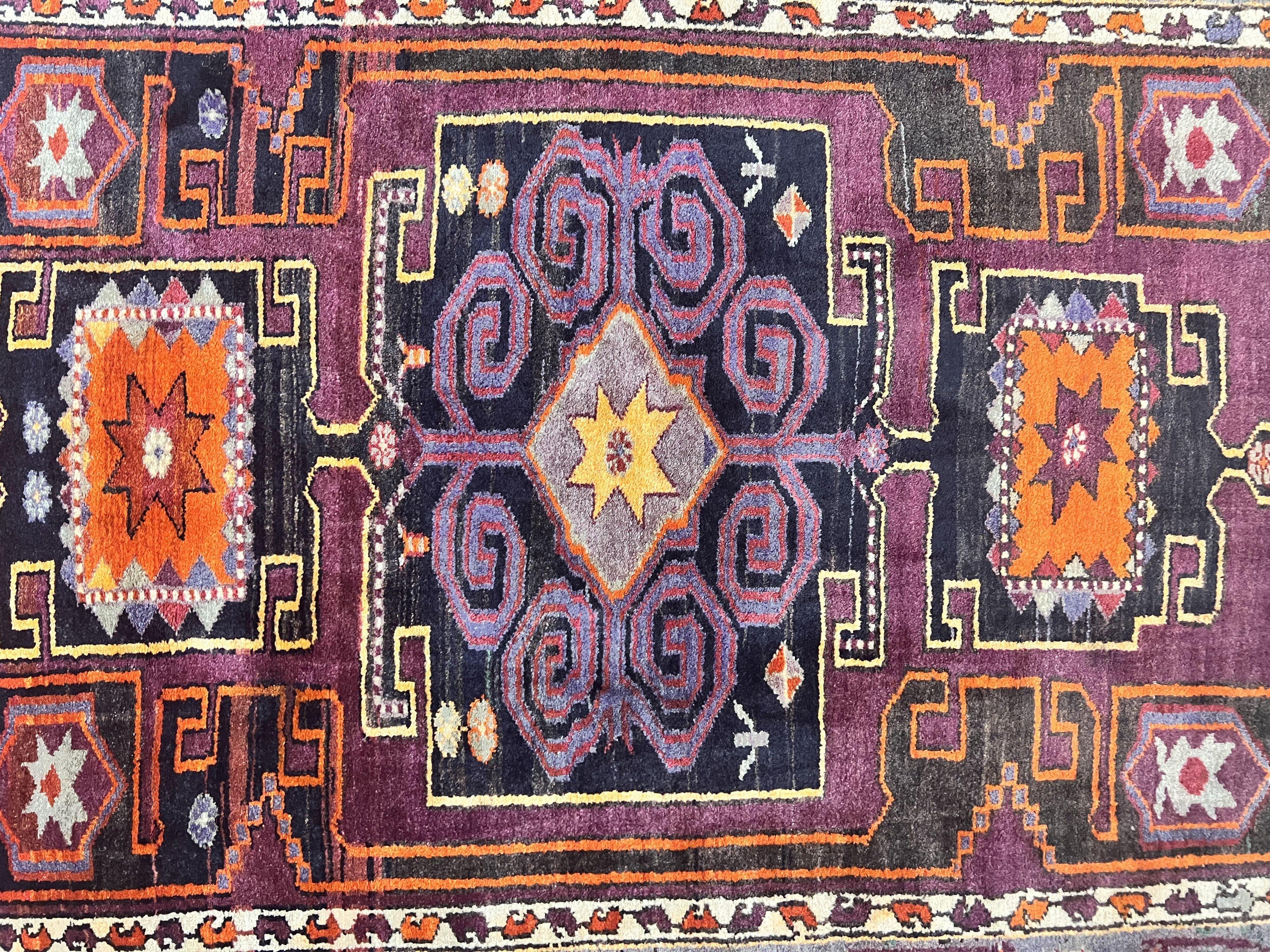 Persian Tribal Rug 5x6, Persian Nahavand Rug, Purple, Geometric Vintage Wool Handmade Carpet
