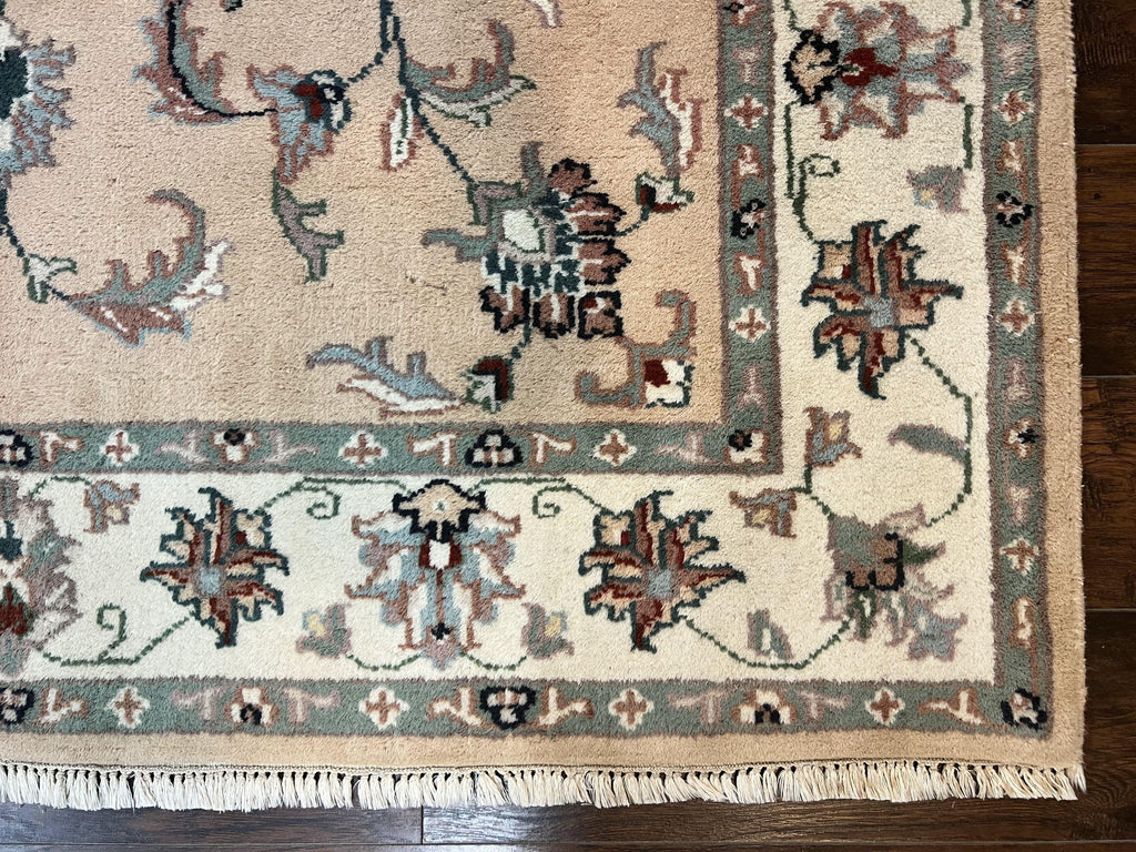 Indo Persian Rug 6x9, Handmade Vintage Wool Carpet, Floral Allover