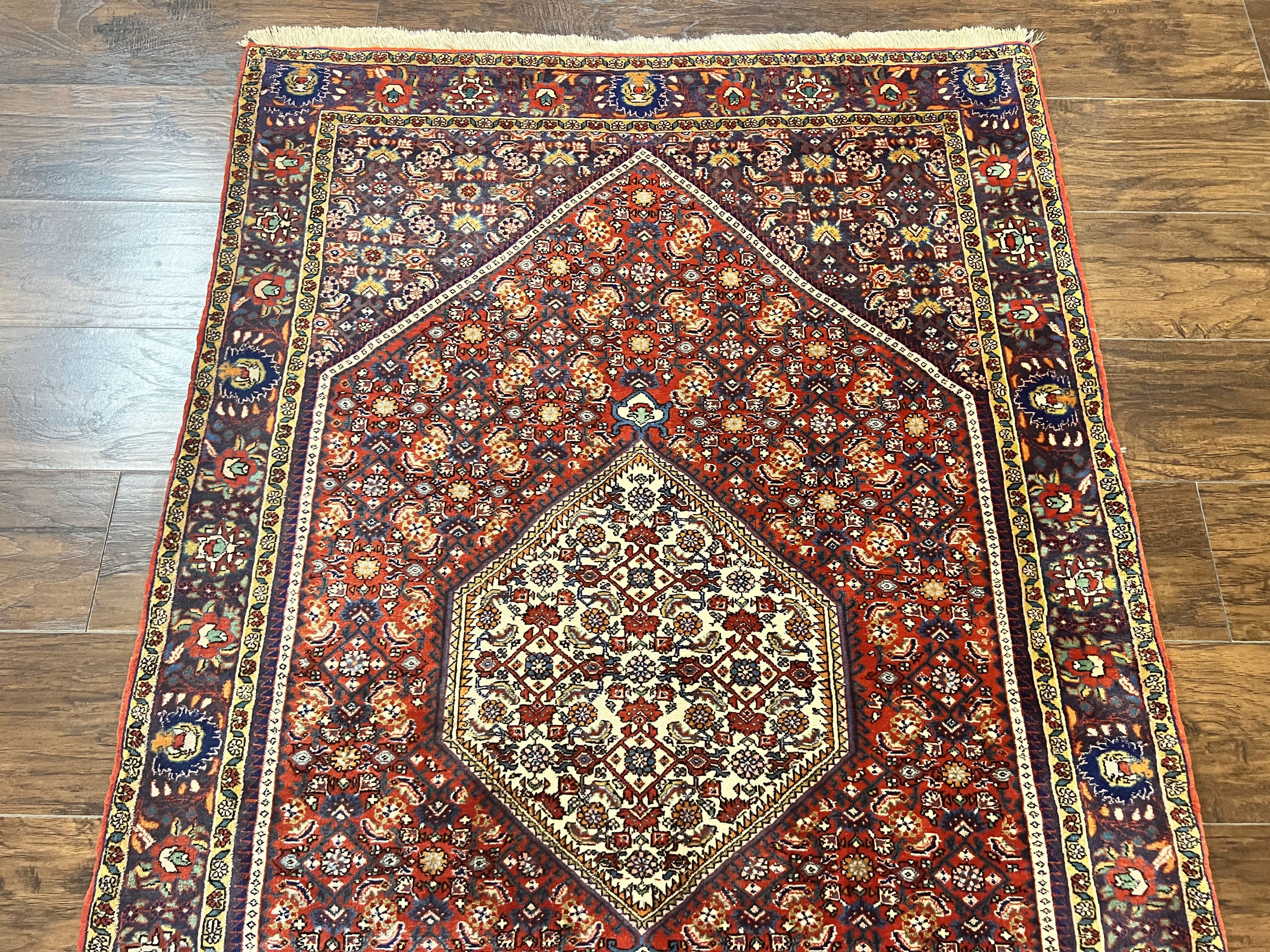 Persian Bidjar Rug 4x6, Handmade Oriental Carpet, Fine Weave, Herati Mahi Pattern, Vintage, Red, 300 KPSI