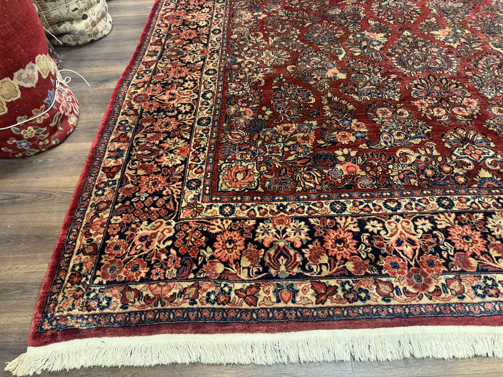 Large Persian Sarouk Rug 10x17, Palace Size Antique Persian Carpet, Red, Floral Allover, Traditional Persian Rug, Oversize Handmade Wool Rug