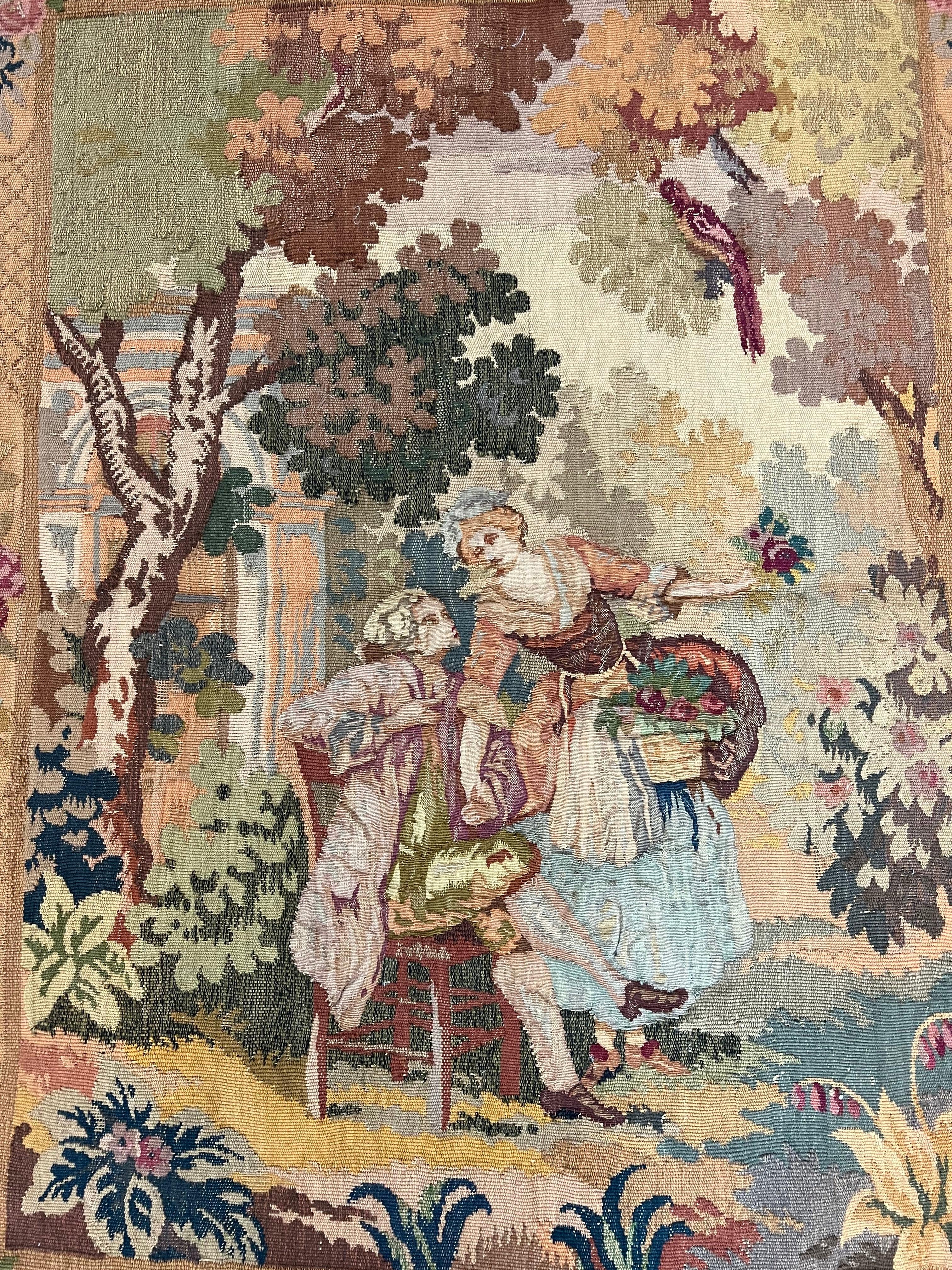 Antique Tapestry 3x4, European French Tapestry, Hand Loomed Victorian Tapestry, Vintage Wool Tapestry 3 x 4 ft
