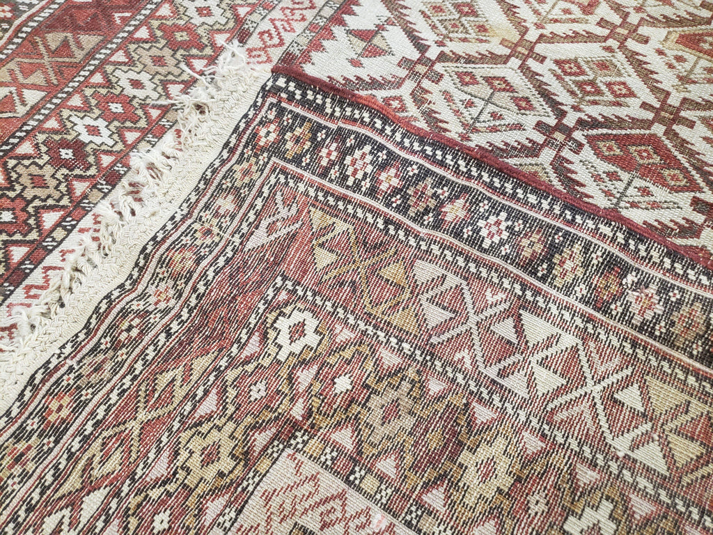 Antique Caucasian Shirvan Rug 4x6, Dagestan Area Rug, Wool Hand-Knotted Soft Red & Ivory 1920s Oriental Carpet, Soft Muted Colors