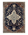 Antique Persian Rug 3.5 x 5, Sarouk Farahan Rug, High Quality 1920s Fine Oriental Carpet 3 x 5 ft, Large Medallion, Floral, Navy Blue Red, Hand Knotted Wool Rug