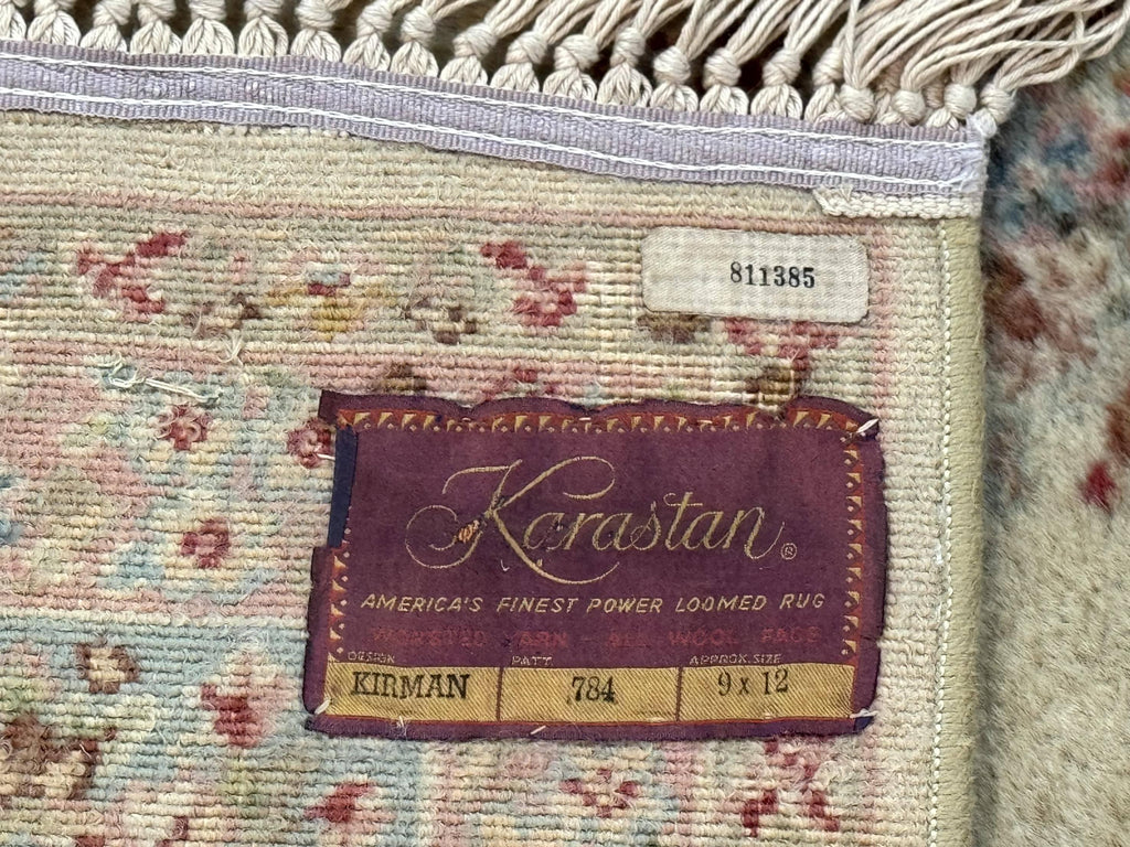 Karastan Rug 8.8 x 12, Pastel Ivory Kirman Rug #784, Wool Karastan Carpet, Original 700 Series, Vintage Karastan Area Rug, Discontinued