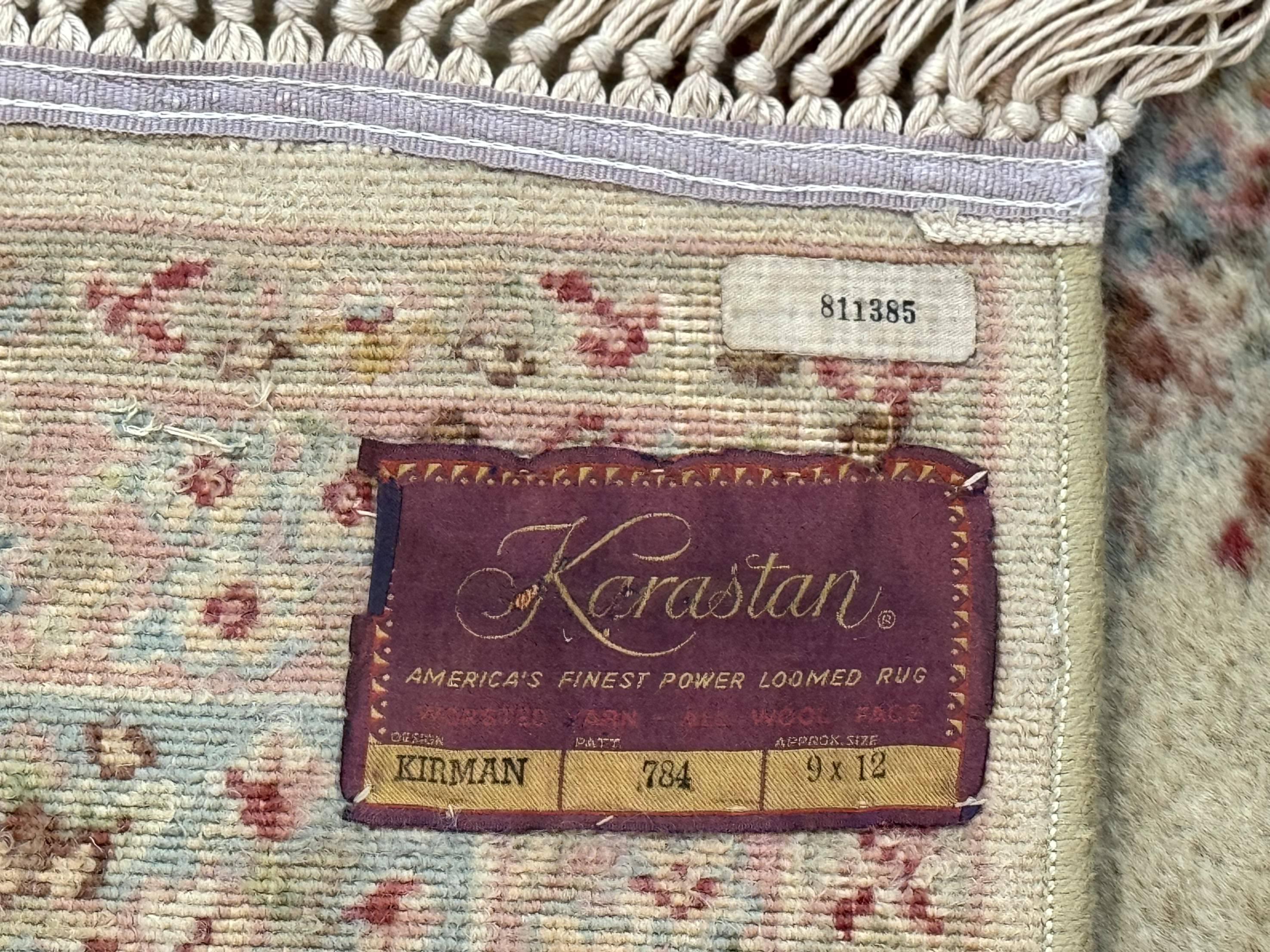 Karastan Rug 8.8 x 12, Pastel Ivory Kirman Rug #784, Wool Karastan Carpet, Original 700 Series, Vintage Karastan Area Rug, Discontinued