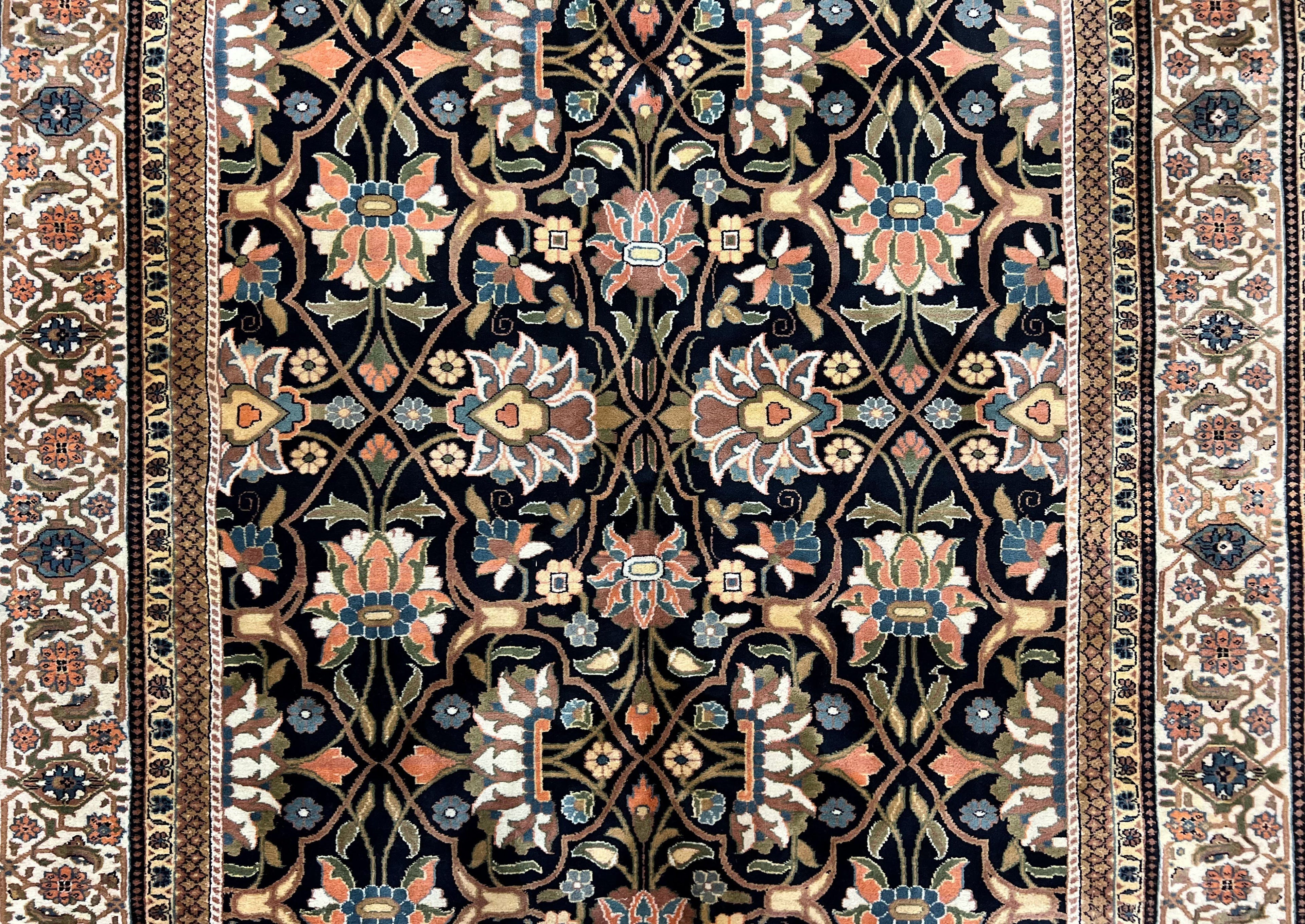 Indo Persian Bidjar Rug 6x10, Vintage Handmade Wool Carpet, Allover Pattern