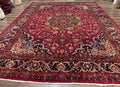 Red Persian Mashad Rug 10x13 - Floral Medallion Signed By Masterweaver