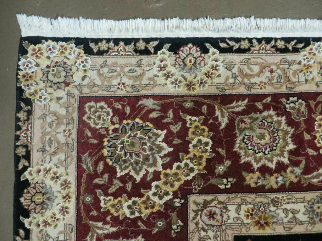 9' X 12' Vintage Handmade Fine Chinese Oriental Floral Wool Rug Silk Black