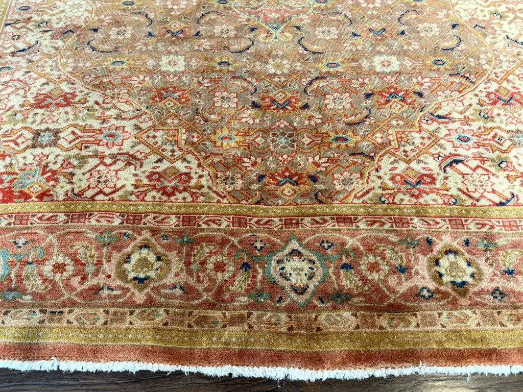 Antique Persian Tabriz Khoy Rug 8x10, Handmade Wool Carpet, Light Green Beige, Vintage Rug for Modern Home