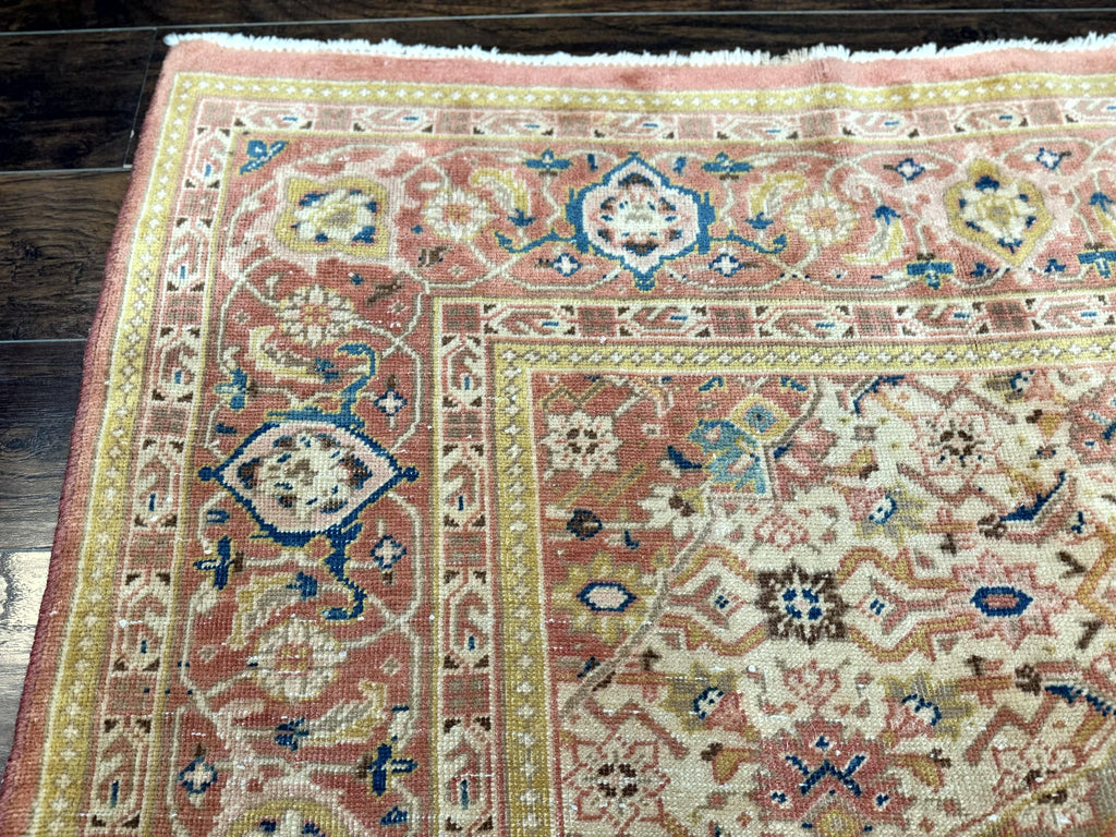 Antique Persian Tabriz Khoy Rug 8x10, Handmade Wool Carpet, Light Green Beige, Vintage Rug for Modern Home