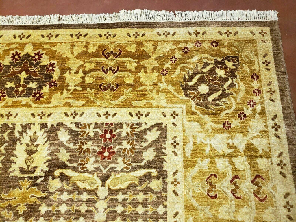 10' X 14' Handmade Pak Peshavar Chobi Agra Wool Carpet Coffee Brown Gold