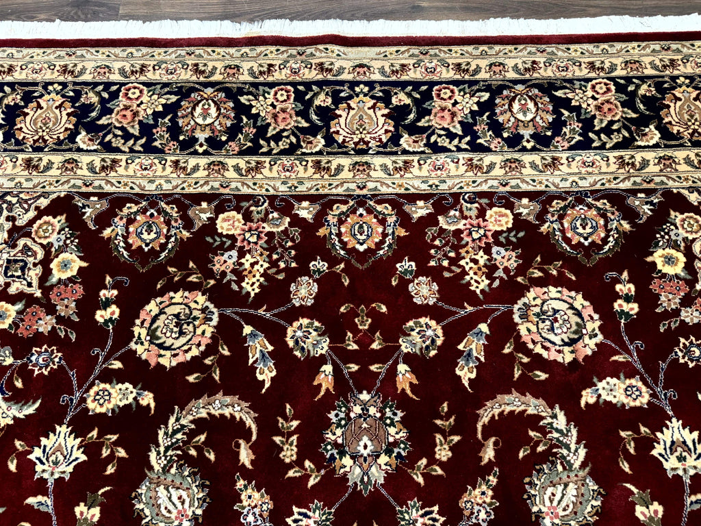 Sino Persian Rug 9x11, Burgundy and Navy Blue, Fine 200 KPSI, Floral Allover