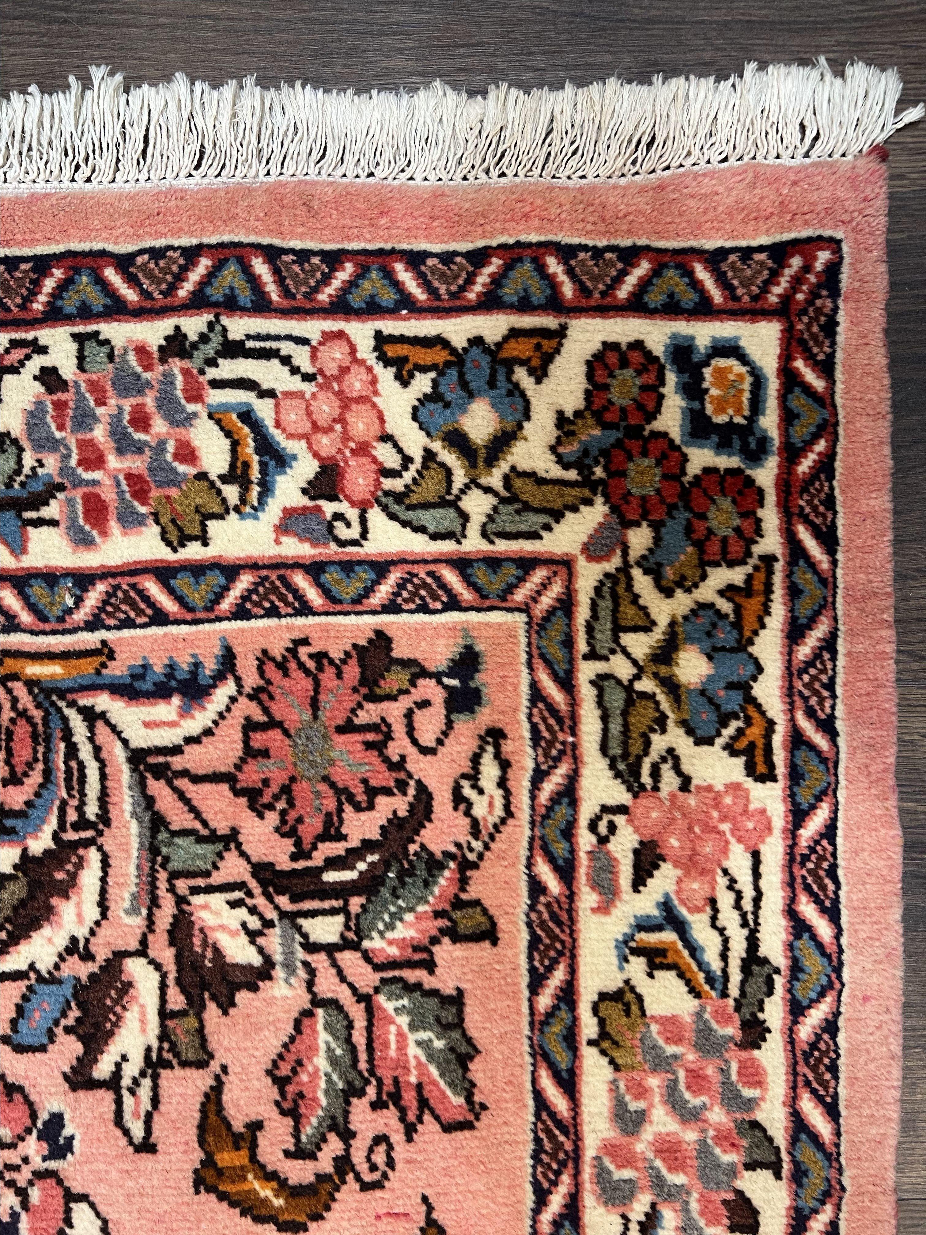 Persian Sarouk Runner Rug 2.9 x 13.6, Wool Floral Hand Knotted Runner