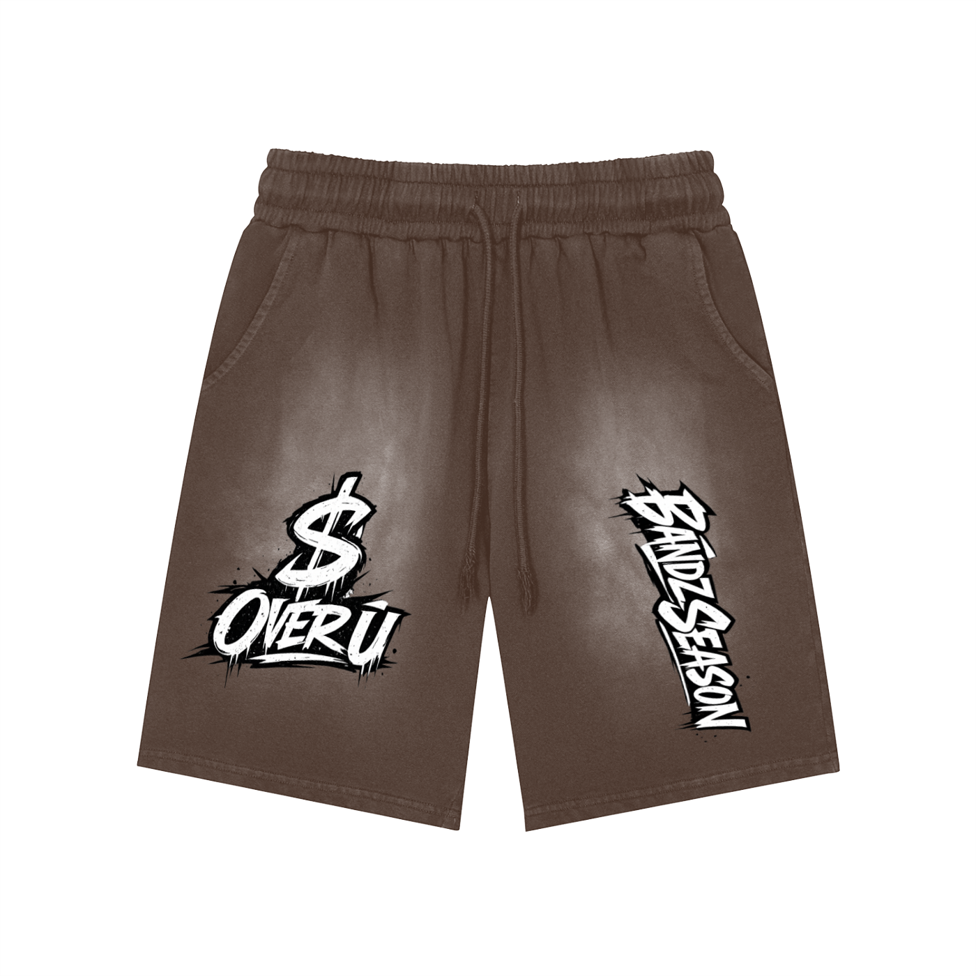 $ OVER U Rectangle Patch Monkey Washed Shorts