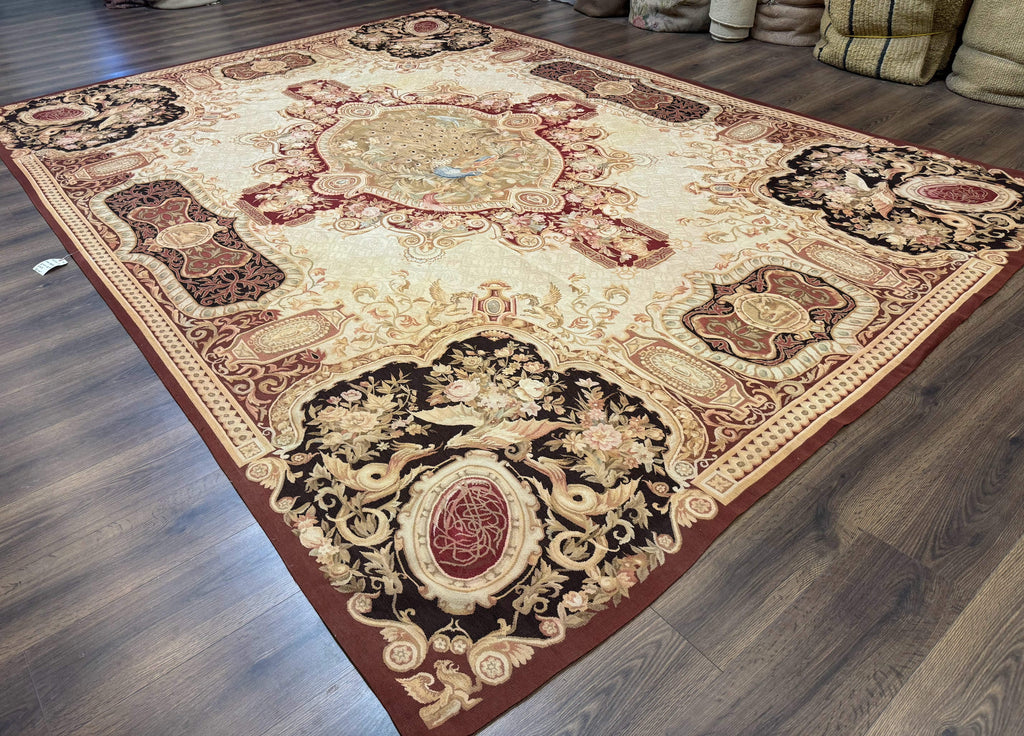 French Aubusson Rug 9x12 - European Design Flatweave Carpet