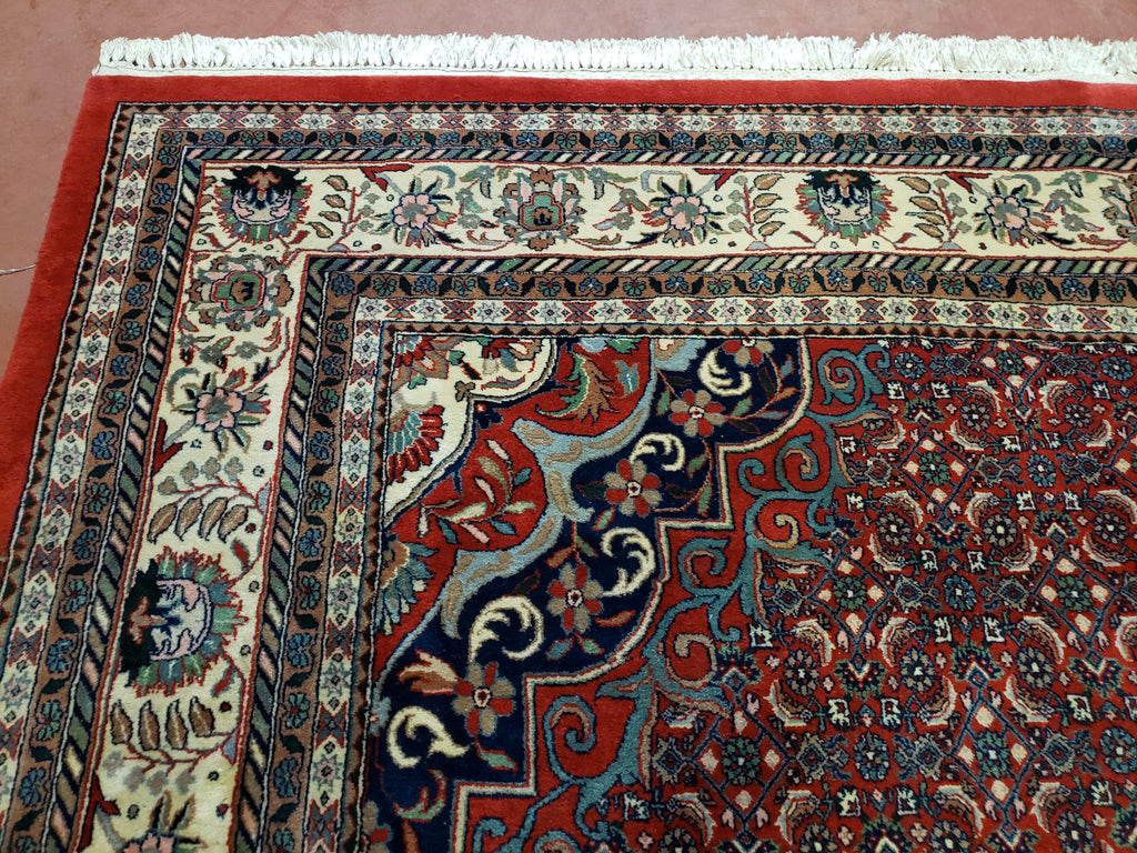 Indian Rug 9x12 Red Indo Bidjar Rug 9x12 Vintage Rug Allover Pattern Medallion Rug Wool Rug Nice Persian Design