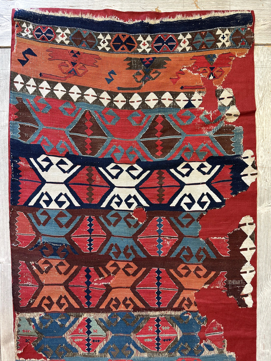 Antique Anatolian Long Kilim Fragment | 19th Century Hand-Woven Wool
