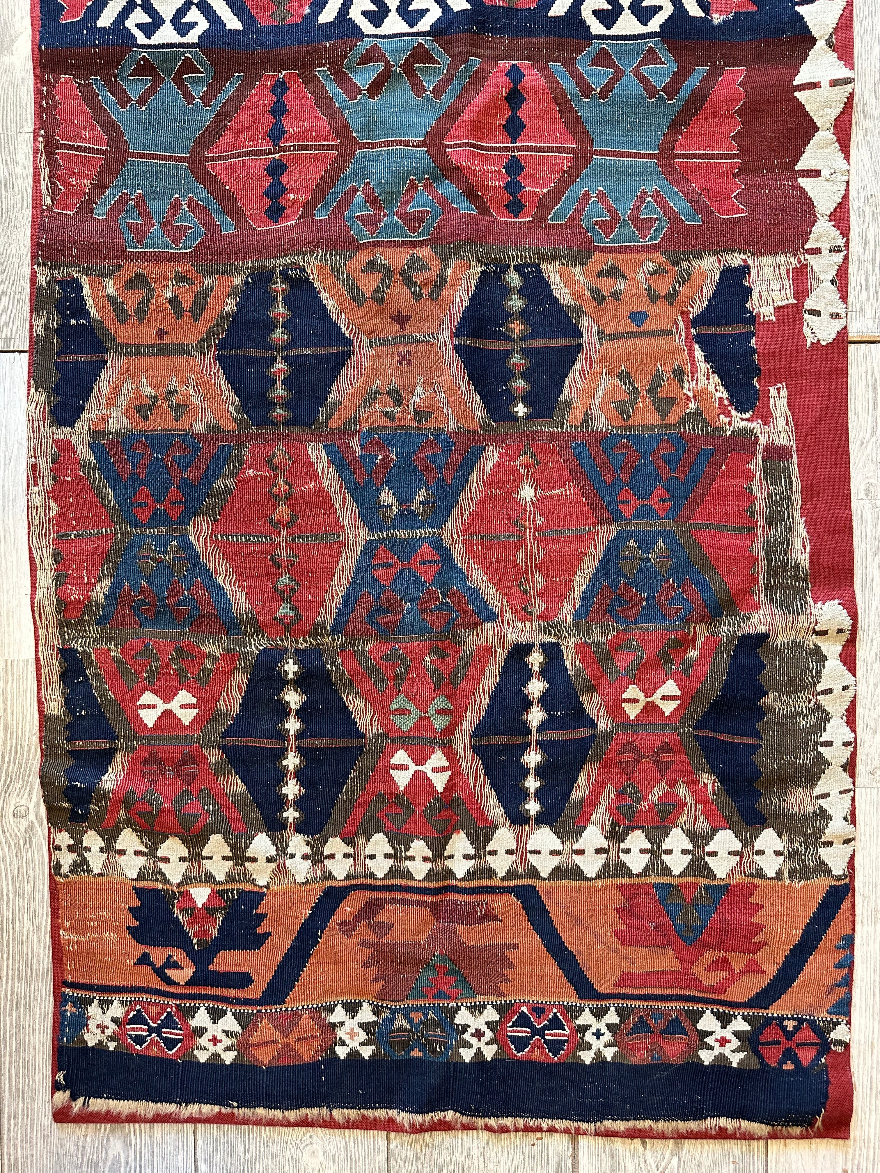 Antique Anatolian Long Kilim Fragment | 19th Century Hand-Woven Wool