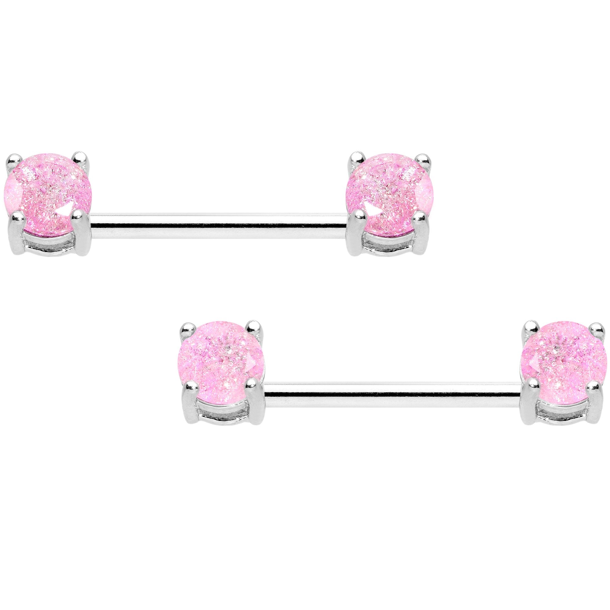 14G Pink CZ Gem BCR Captive Ring Barbell Nipple Ring Set