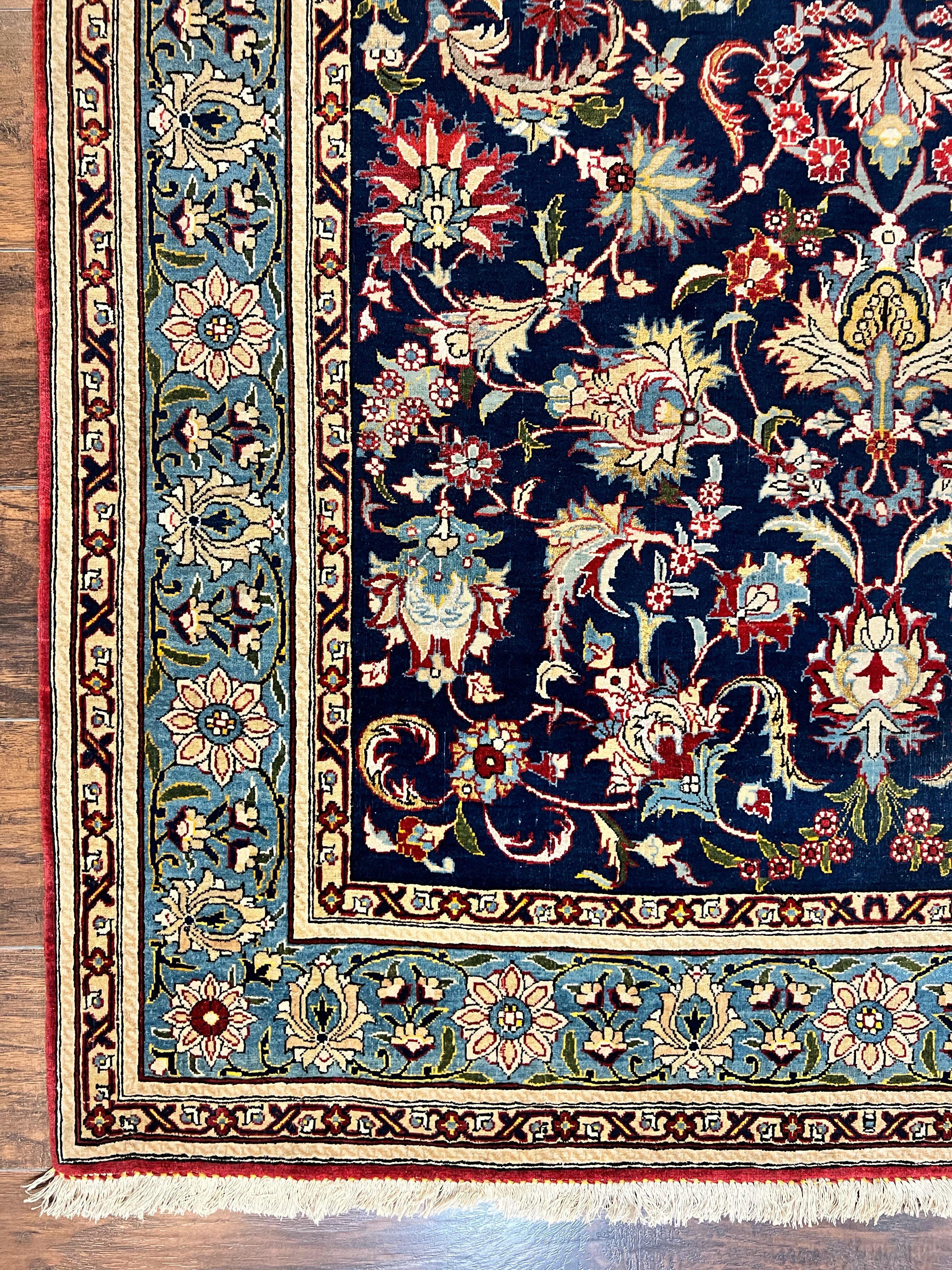 Blue Persian Qum Rug 5x7, Very Fine and Wonderful Authentic Persian Carpet, Wool Hand Knotted Vintage Semi Antique Oriental Rug, Floral, Ghom Qom Rug