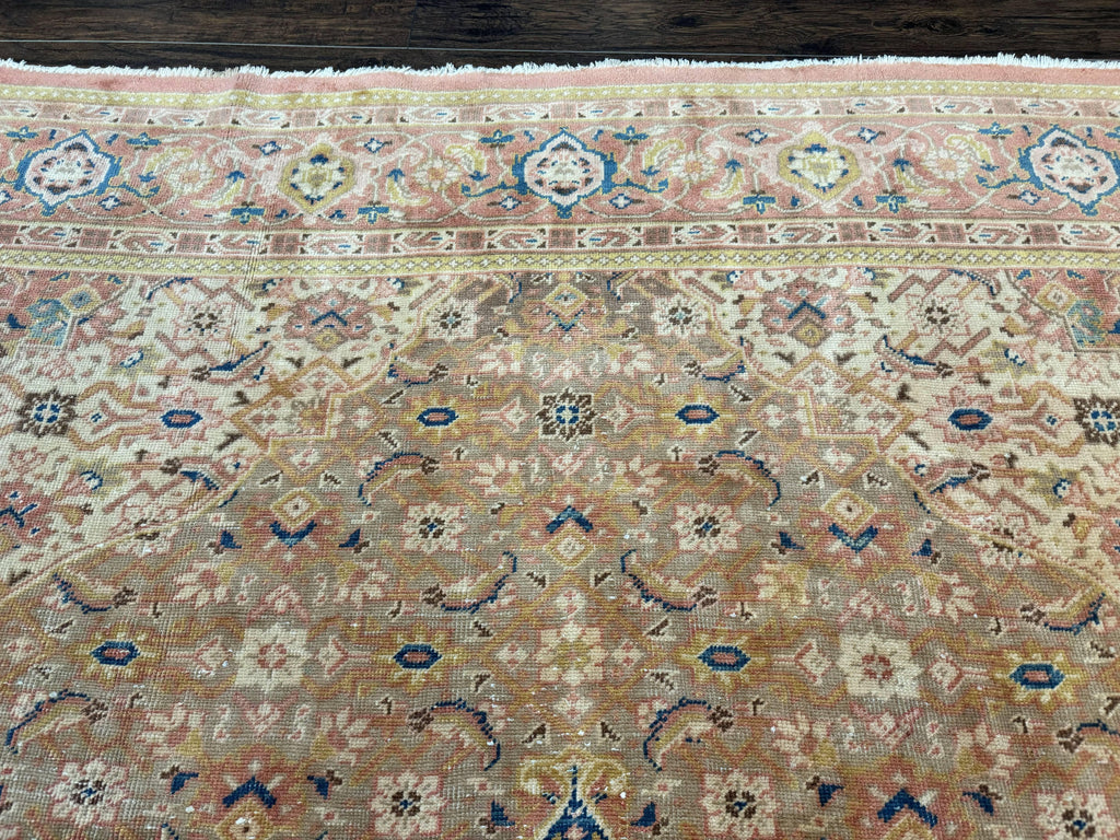 Antique Persian Tabriz Khoy Rug 8x10, Handmade Wool Carpet, Light Green Beige, Vintage Rug for Modern Home