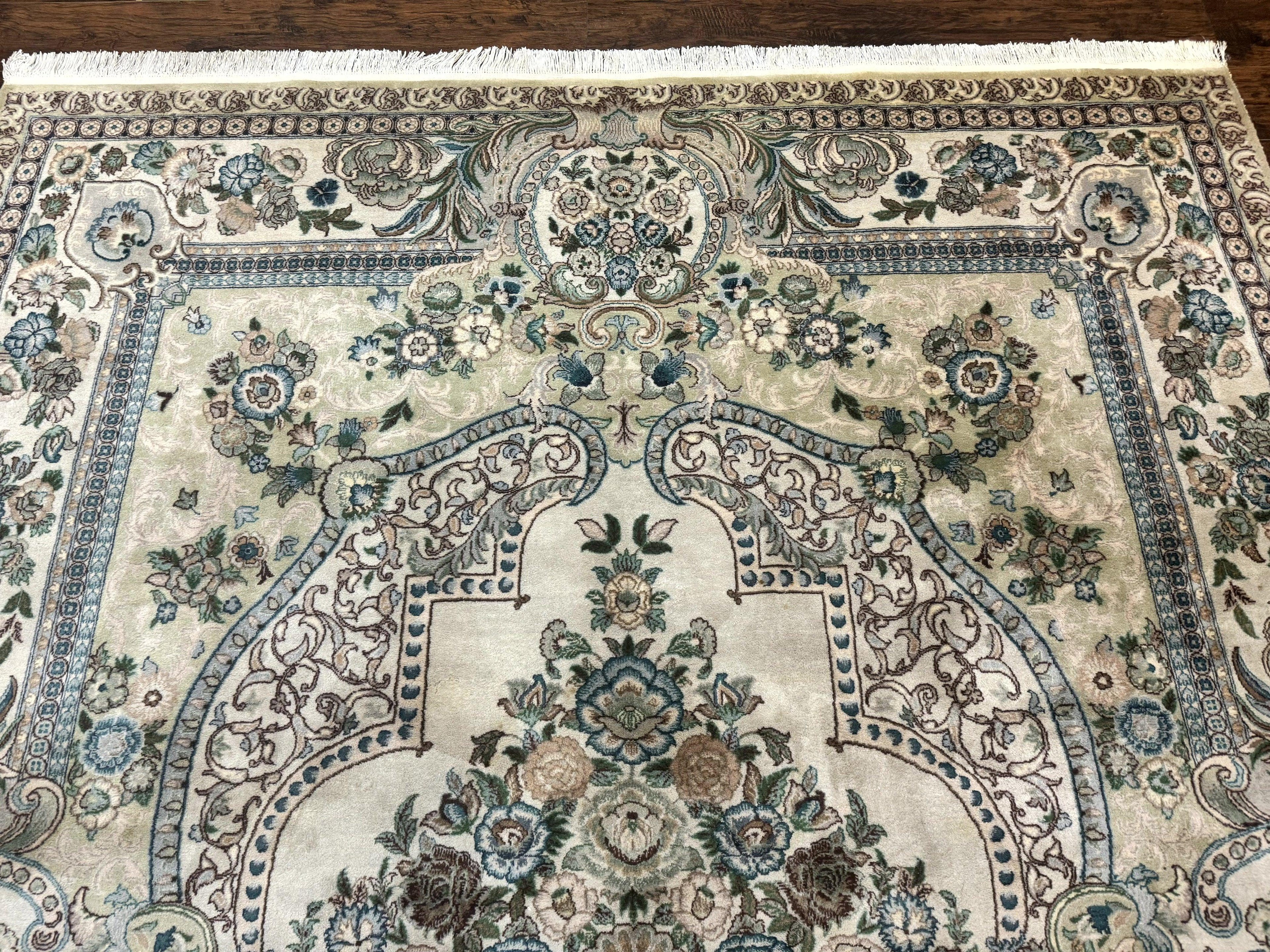 Pak Persian Rug 8 x 10.6, Elegant Oriental Carpet, Floral Medallion, Vintage Handmade Wool Rug, FIne 240 KPSI