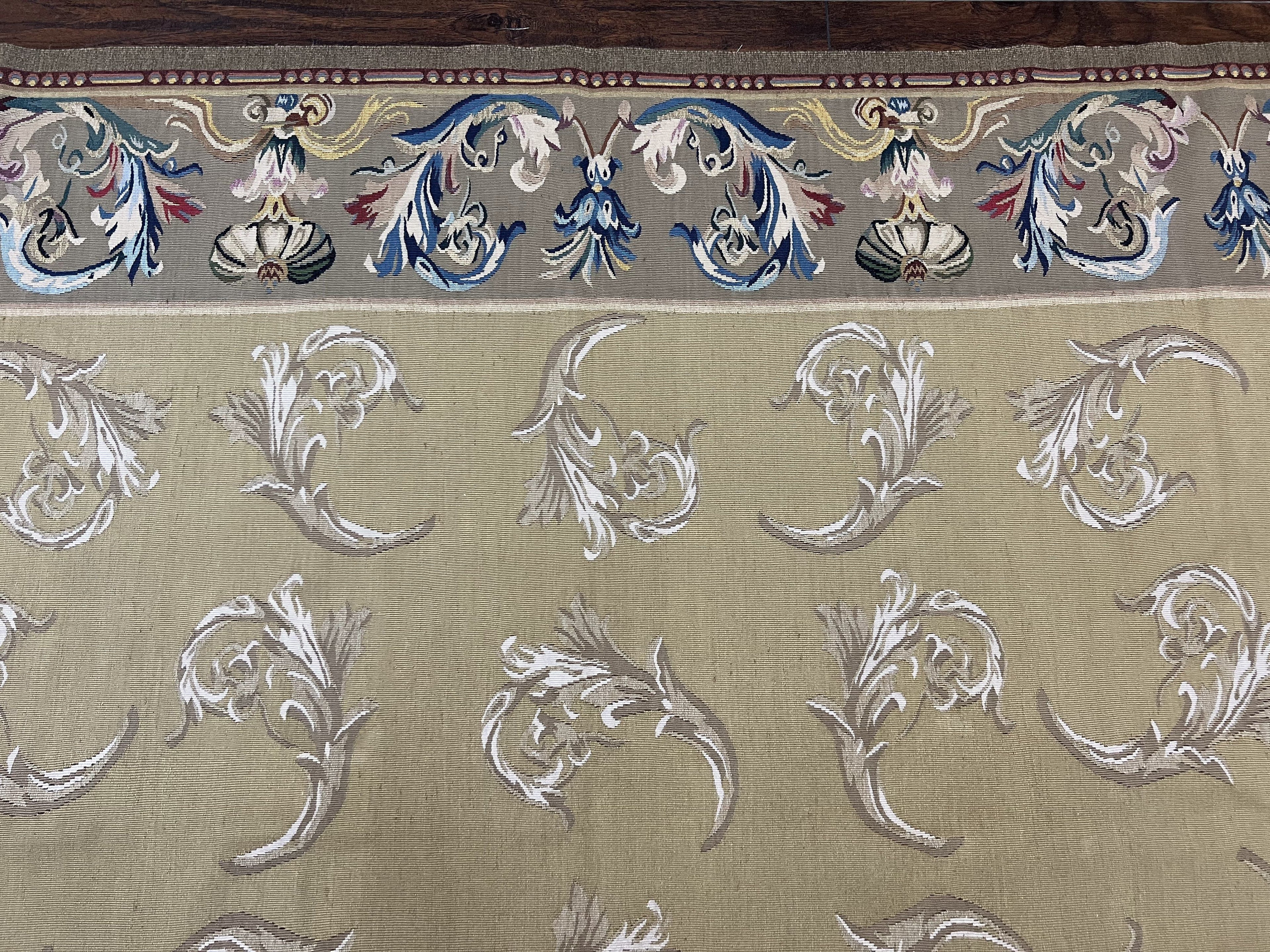 Vintage Aubusson Flatweave Area Rug 9x12, Aubusson Weave, Wool, Beige, Handmade, French European Design, 8'9" x 11'9"