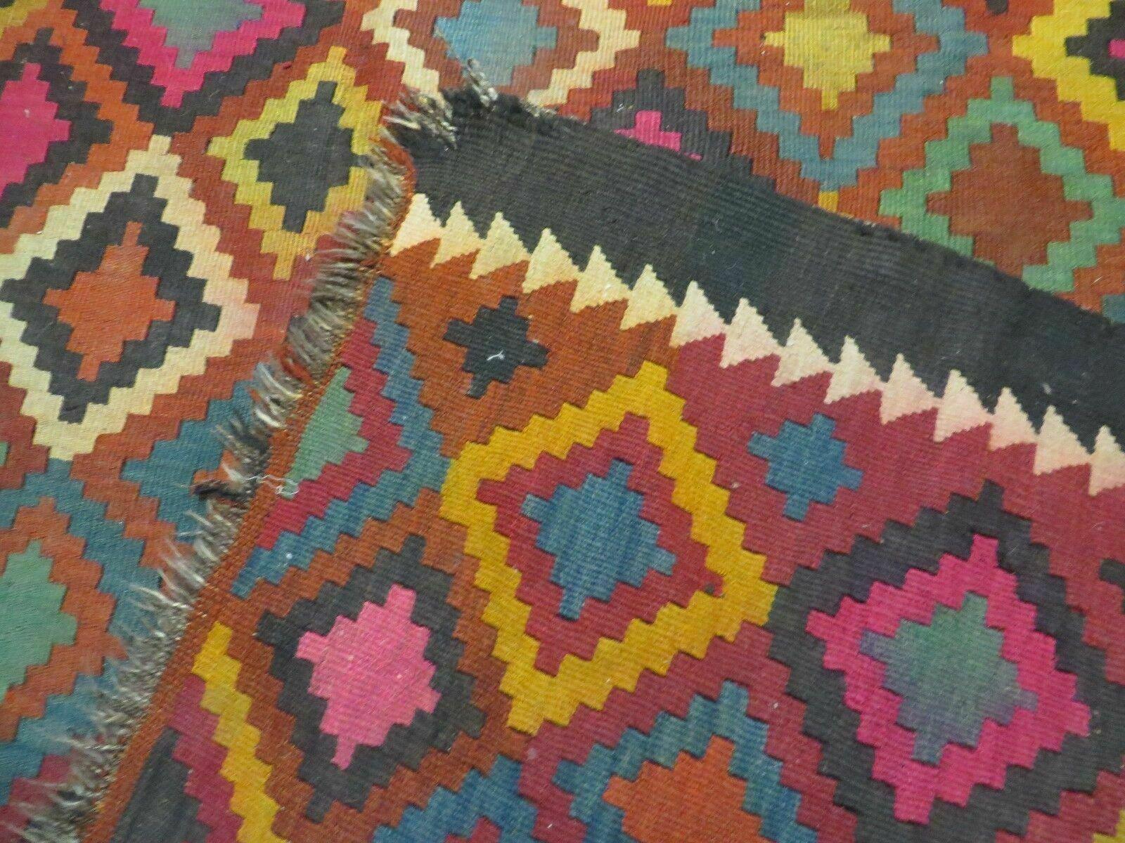 7' X10' Antique Afghan Kilim Handmade Flat Weave Wool Rug Vegy Organic Colorful