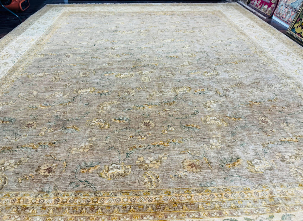 Palace Sized Rug 11x18, Handmade Wool Oversized Persian Carpet 11 x 18 ft, Gray-Taupe, Beige-Cream, Floral, Large Hand Knotted Area Rug