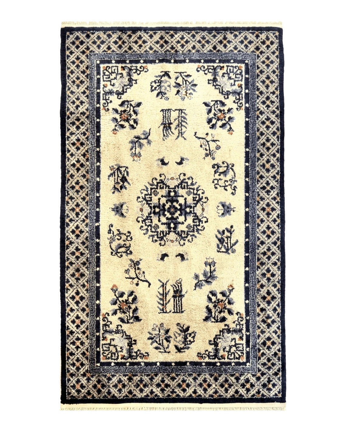 Silk Chinese Rug 3x5, Vintage Handmade Peking Carpet, Asian Oriental Art Deco Rug