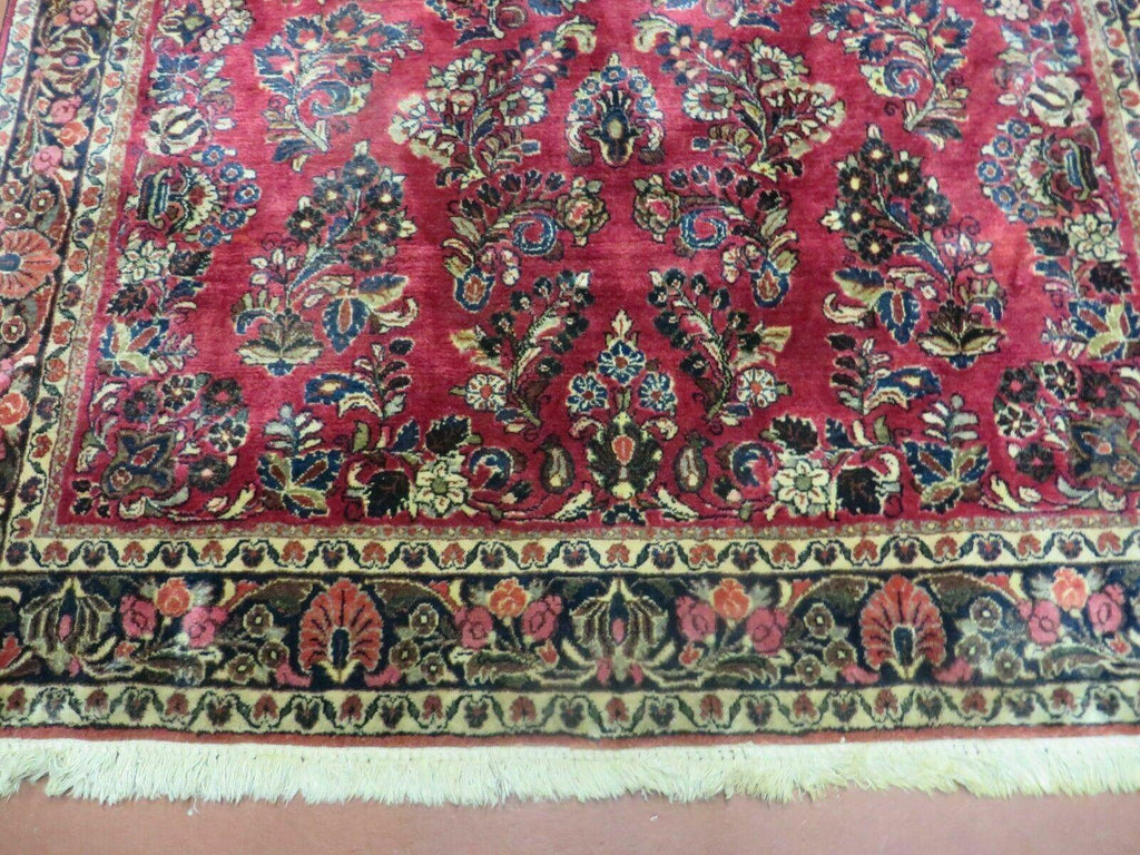 Persian Sarouk Rug 4x6, Red, Floral, Antique