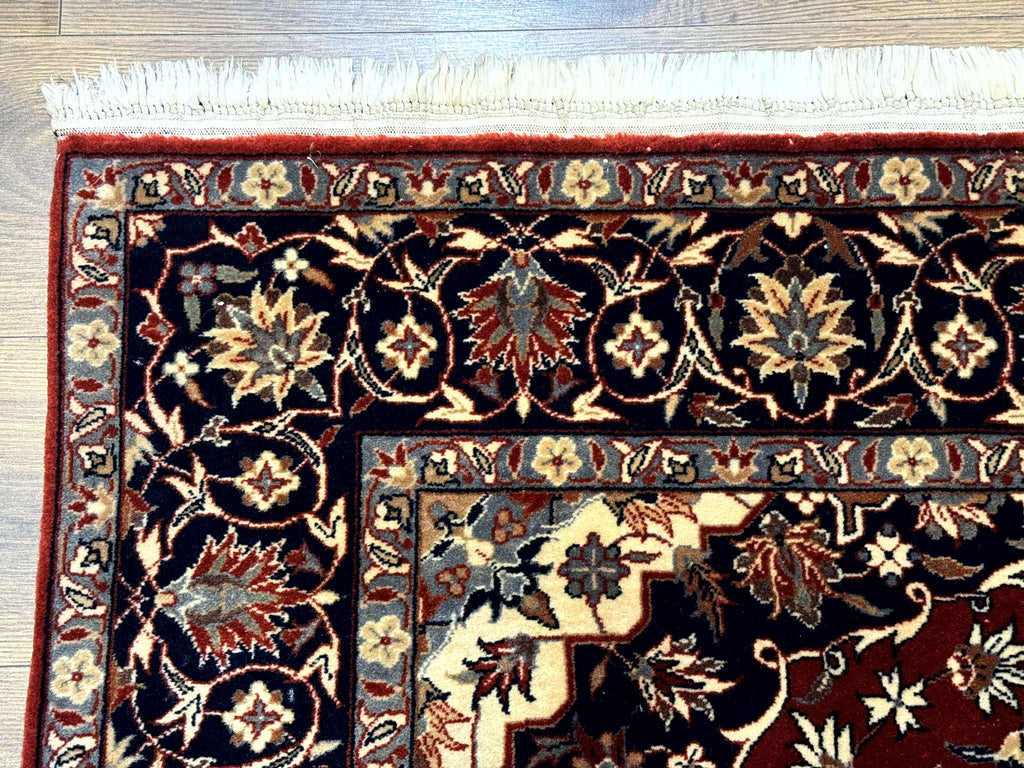Sino Persian Rug 4x6, Traditional Wool Hand Knotted Carpet, Red Navy Blue, 225 KPSI