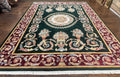 Aubusson Rug 9x12, Dark Green, European Design, Vintage Fine Handmade Carpet, Elegant