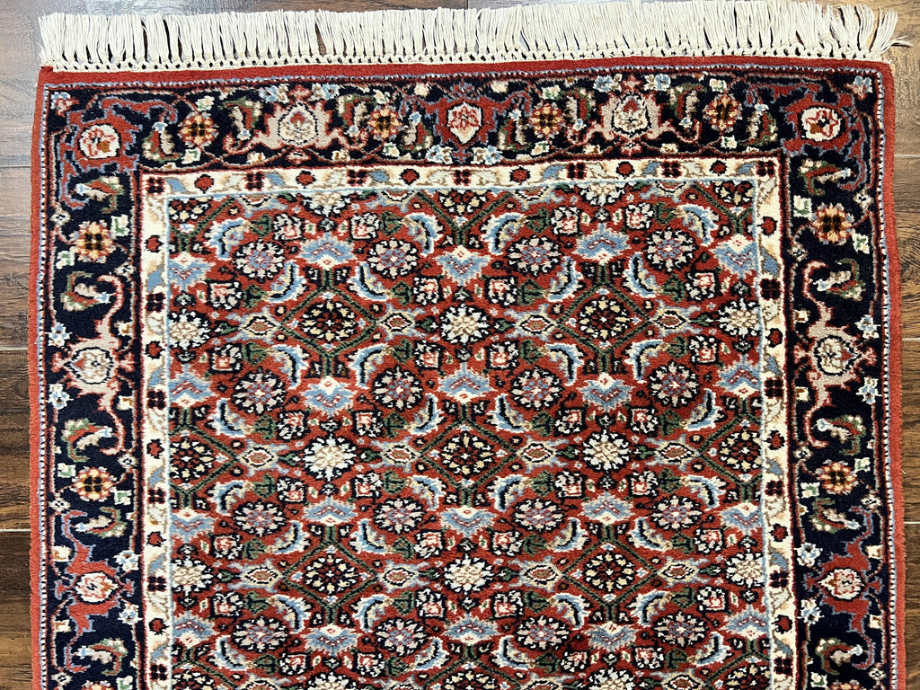 Indo Persian Rug 3x5, Red and Navy Blue, Wool Vintage Handmade Small Carpet 3 x 5 ft, Herati Pattern, Bidjar Rug