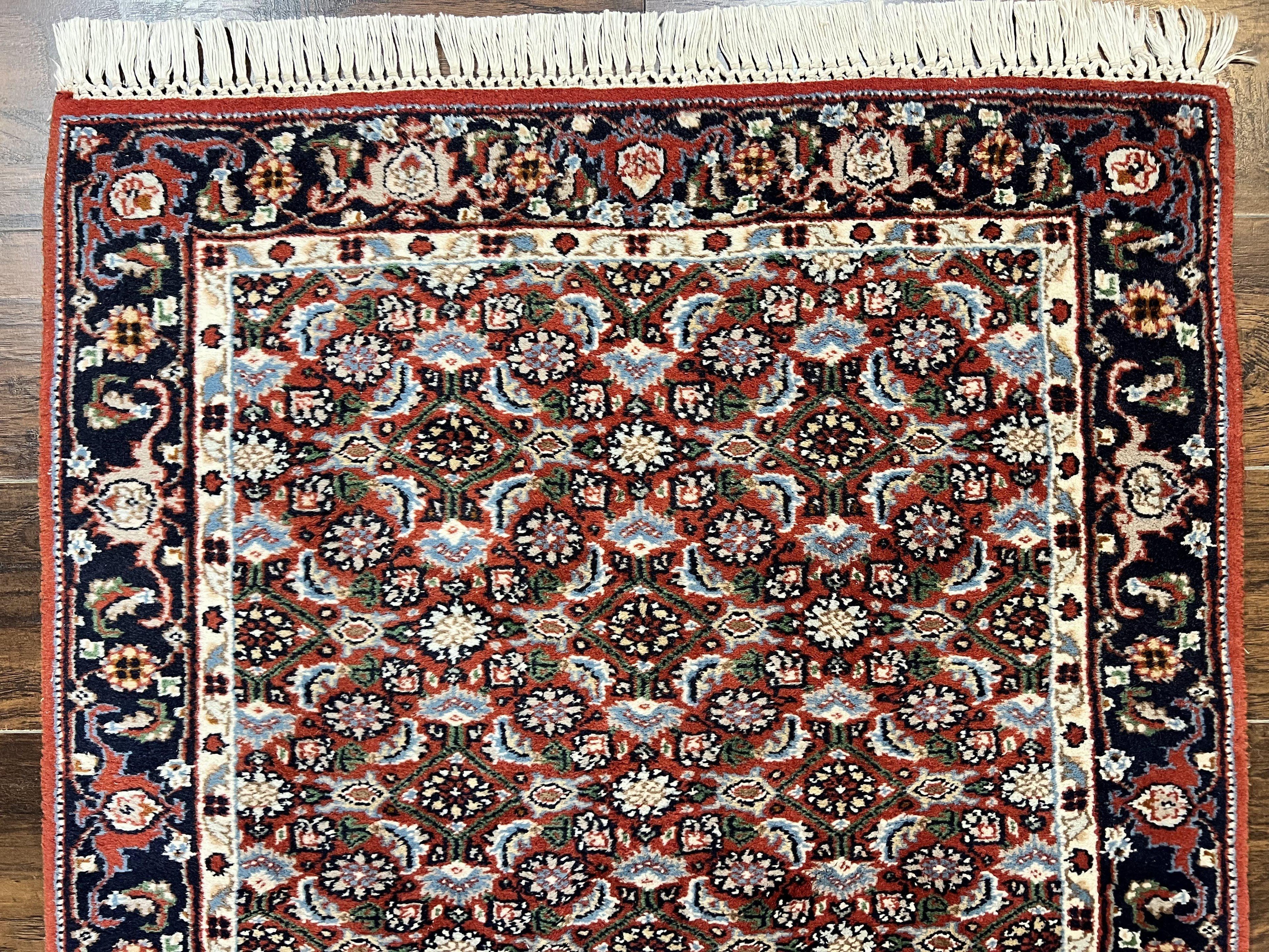 Indo Persian Rug 3x5, Red and Navy Blue, Wool Vintage Handmade Small Carpet 3 x 5 ft, Herati Pattern, Bidjar Rug